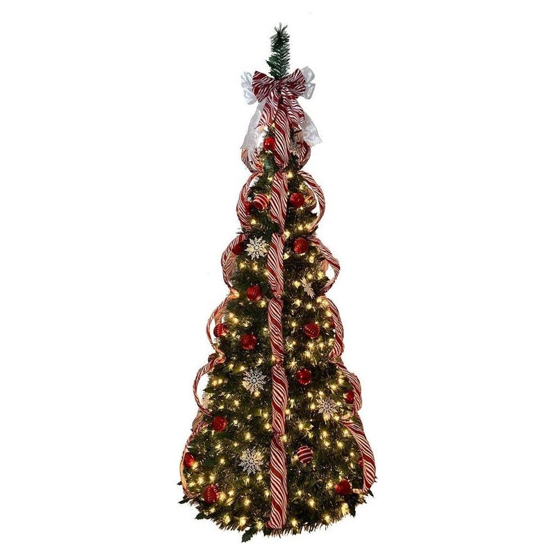Kurt Adler 6-Foot Pre-Lit Red and White Collapsible Decorated Tree