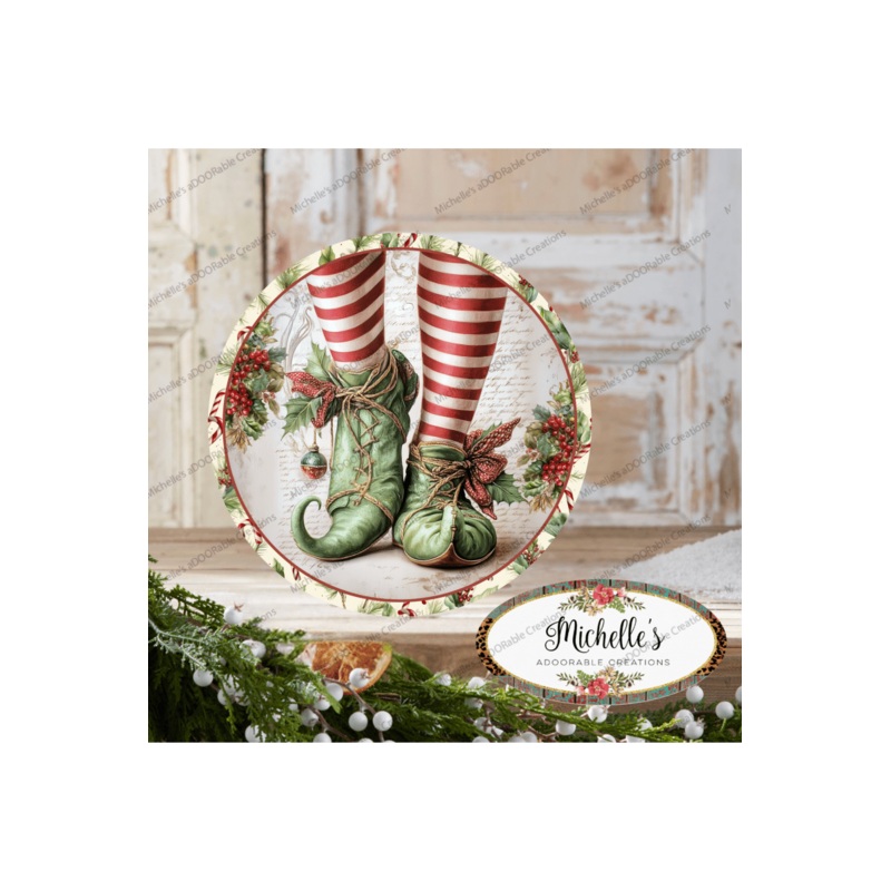 Vintage Elf Legs Round Metal Sign
