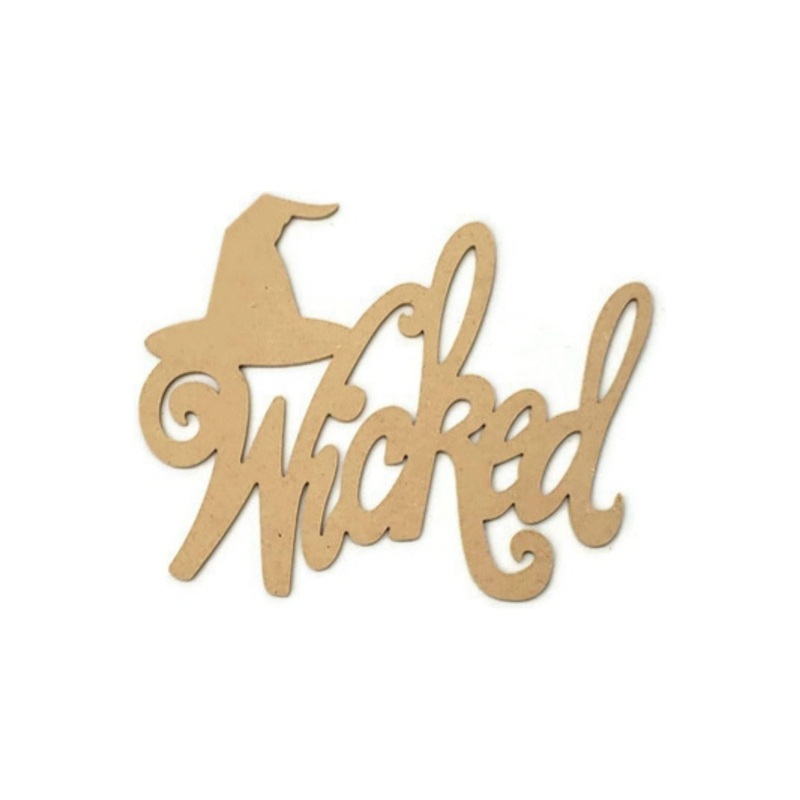 Wicked Script Wood Cutout with Witch Hat – Unfinished Wood