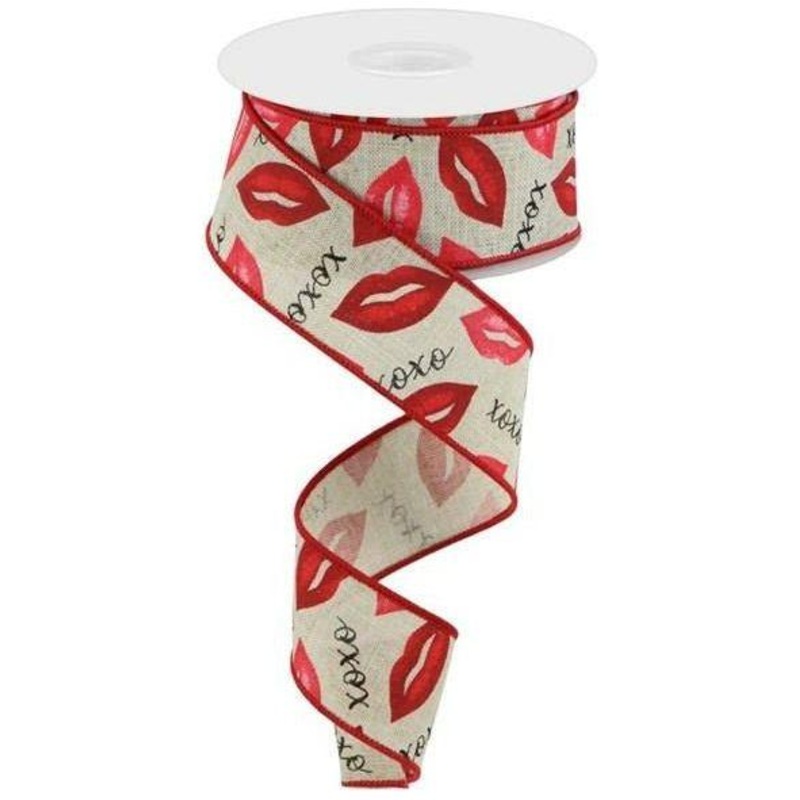 1.5″ Lips XOXO Burlap Ribbon: Natural (10 Yard)