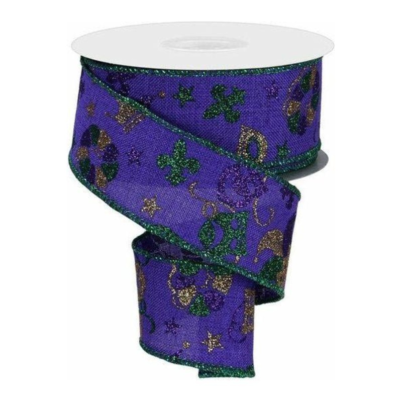 1.5″ Mardi Gras Pattern Ribbon: Purple (10 Yards)