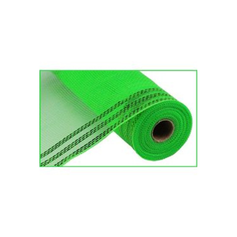 10.5″ Border Stripe Metallic Mesh Ribbon: Lime Green (10 Yards)