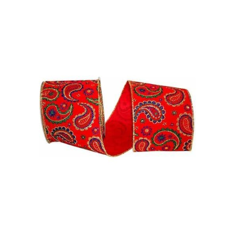 4″ Red Velvet Paisley Jewel Ribbon: Jeweltones (10 Yards)