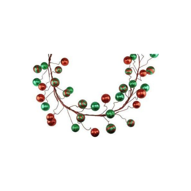 5′ Glitter Ball Garland: Red/Emerald Green