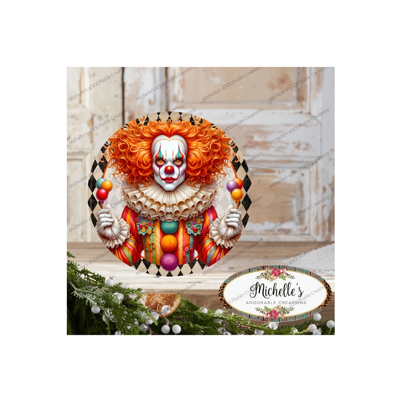 Colorful Halloween Clown Round Sign