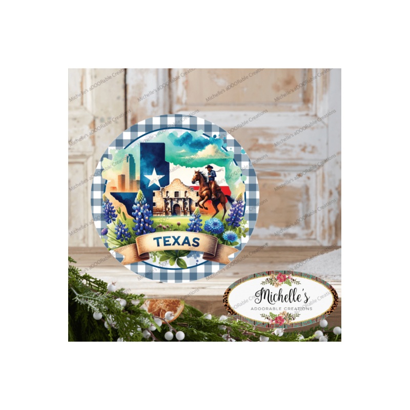 Texas Flag Alamo Bluebonnet Round Sign