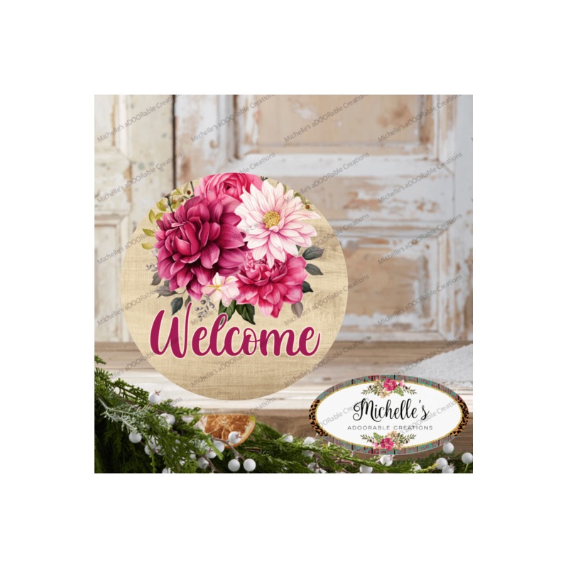 Welcome Watercolor Floral Round Sign