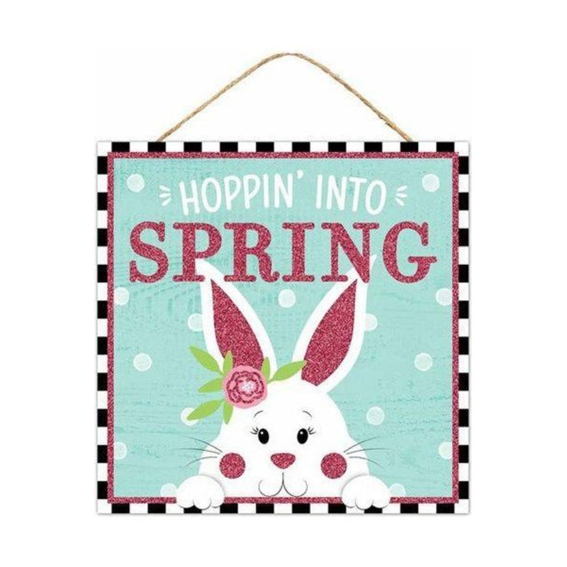 10″ Wooden Sign: Hoppin Into Spring