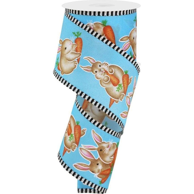2.5″ Bunnies Carrots Stripe Ribbon: Blue (10 Yards)