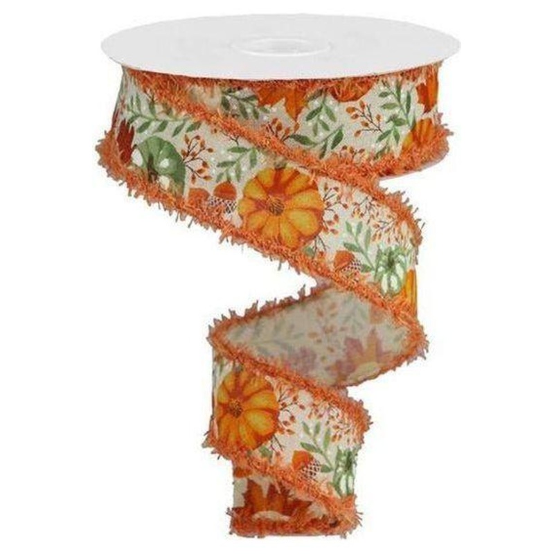 1.5″ Pumpkin Foliage Drift Ribbon: Cream (10 Yards)