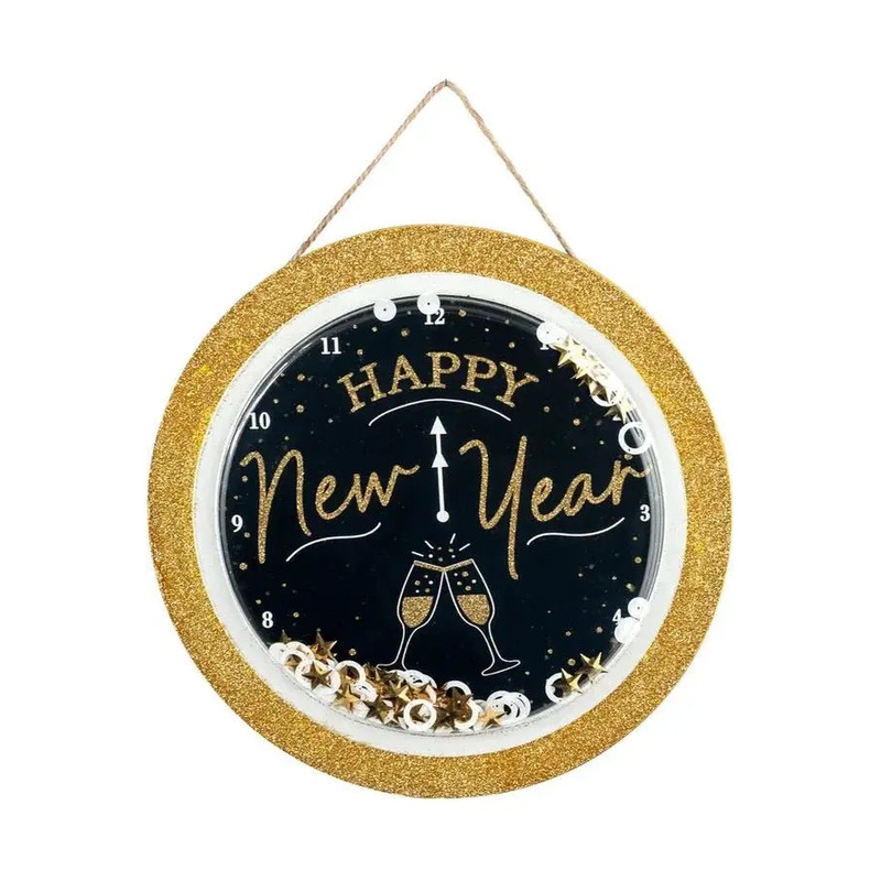 10″ Wooden Round Sign: Happy New Year Globe