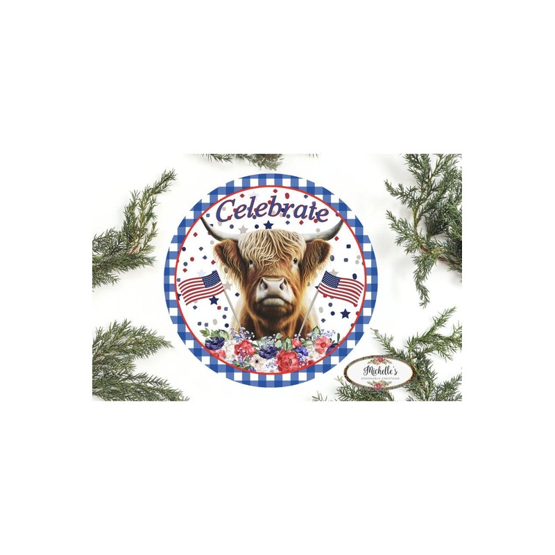 Celebrate Patriotic Highland Cow Sign