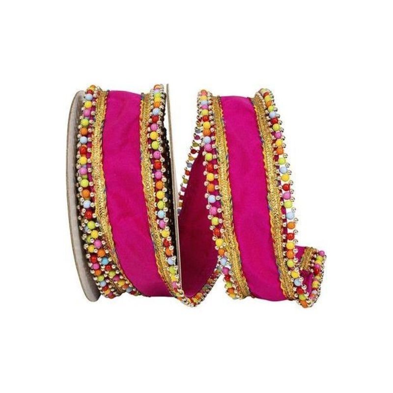 1.5″ Beaded Candy Edge Ribbon: Fuchsia (5 Yards)