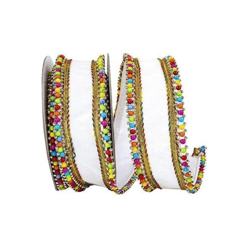 1.5″ Beaded Candy Edge Ribbon: White (5 Yards)