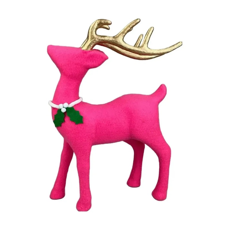12″ Flocked Deer: Pink