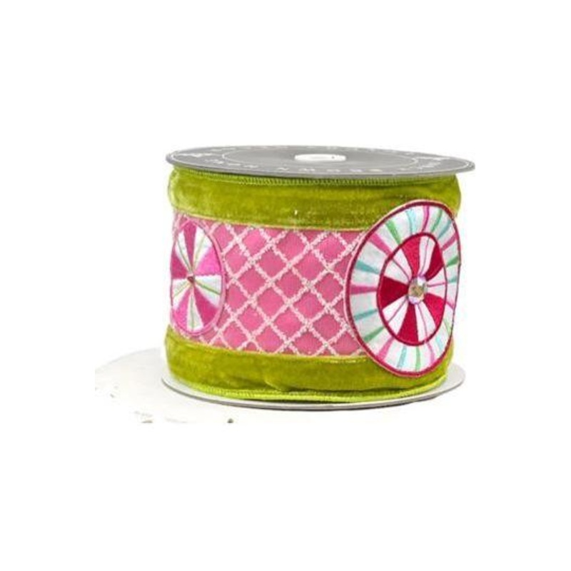 4″ EXCLUSIVE Sweet Candy Ribbon: Lime Green/Pink (5 Yards)
