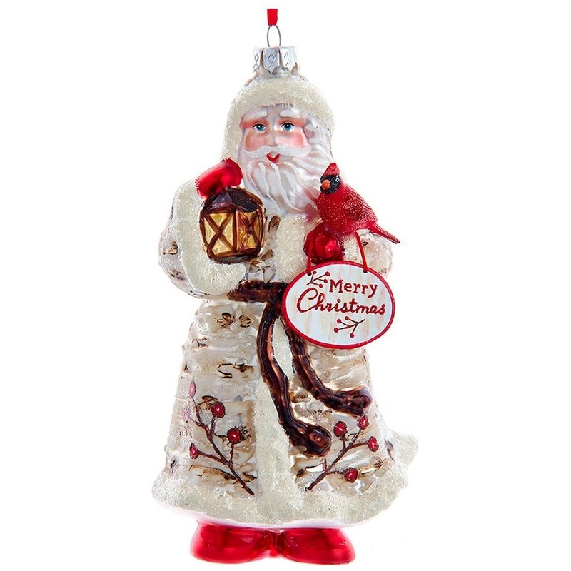 6″ Glass Birch Berries Santa Ornament