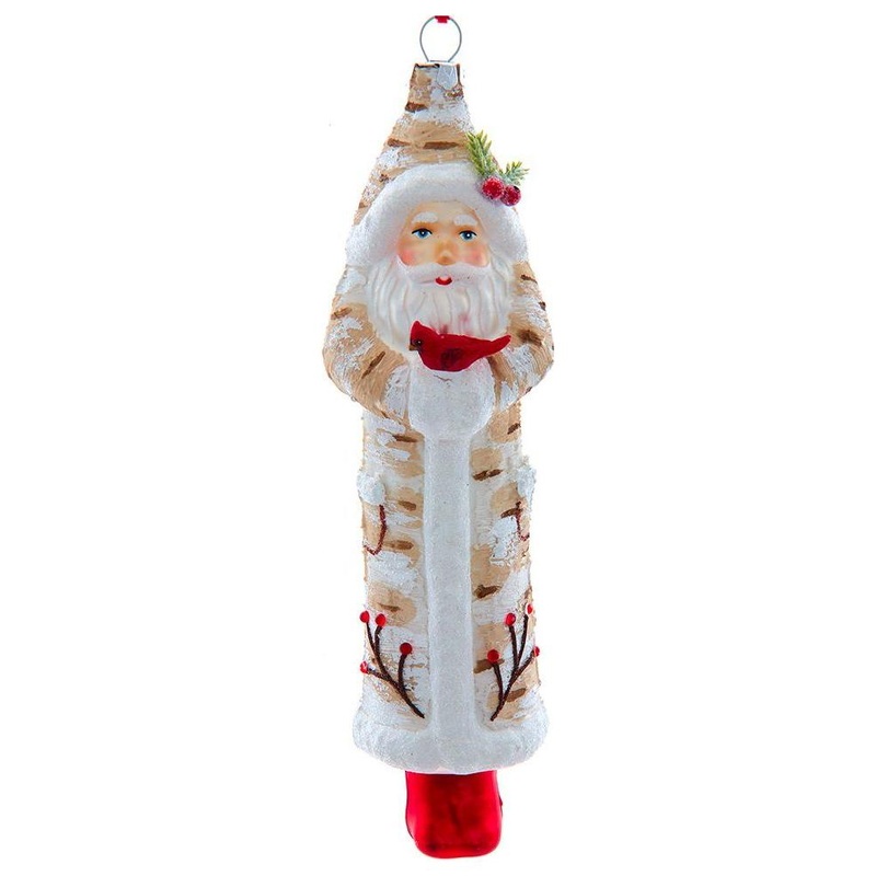 8″ Glass Birch Berries Santa With Bird Ornament