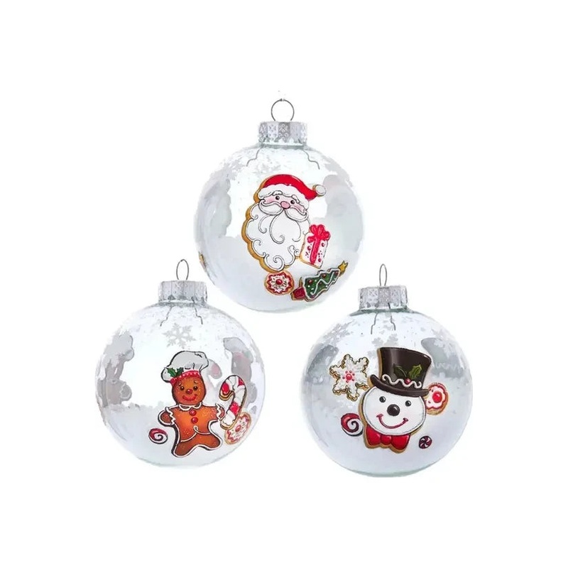80MM Gingerbread, Snowman and Santa Glass Ball Ornaments