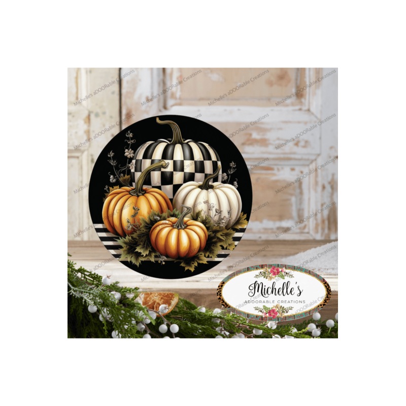 Black Checked Pumpkin Round Sign