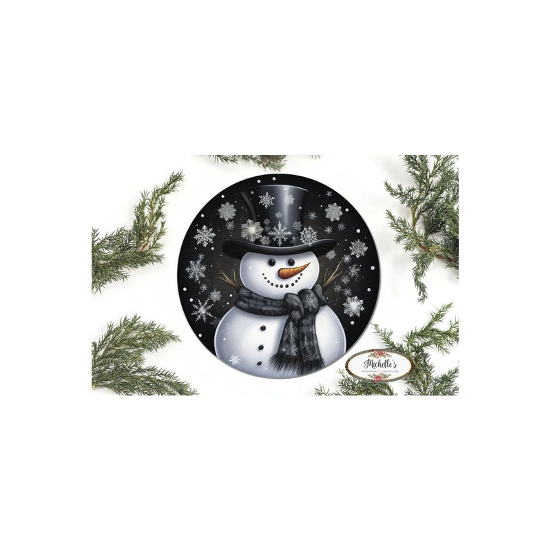 Black Snowflake Snowman Round Sign – Wreath Enhancement