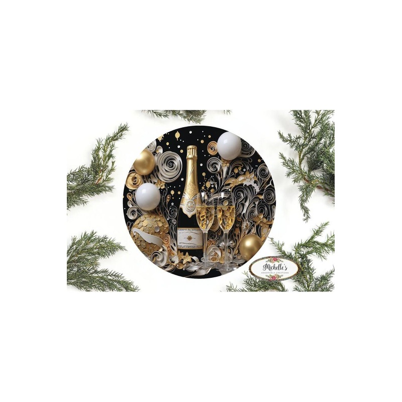 Champagne Glass New Year Round Sign – Wreath Enhancement