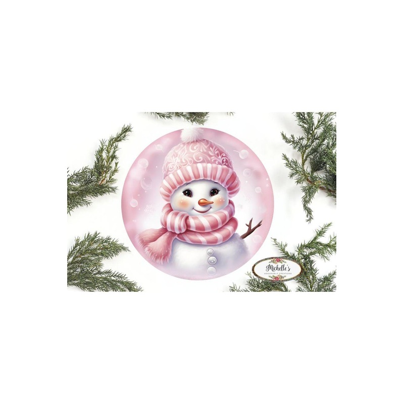 Cute Pink Snowman With Hat Sign – Wreath Enhancement