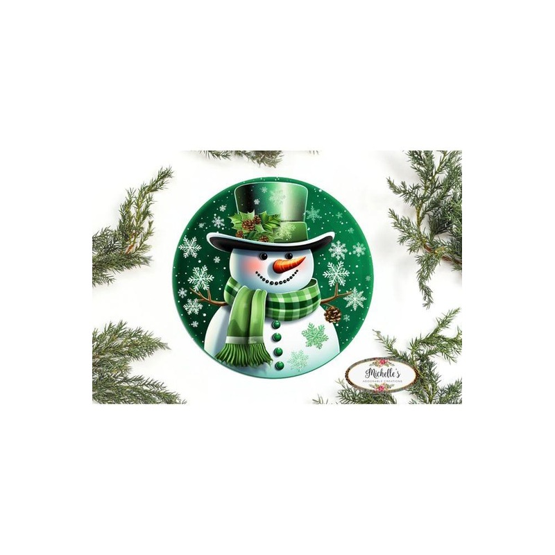 Emerald Green Snowman Round Sign – Wreath Enhancement