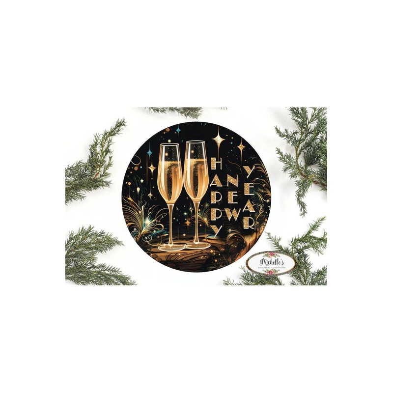 Happy New Year Champagne Glasses Sign – Wreath Enhancement