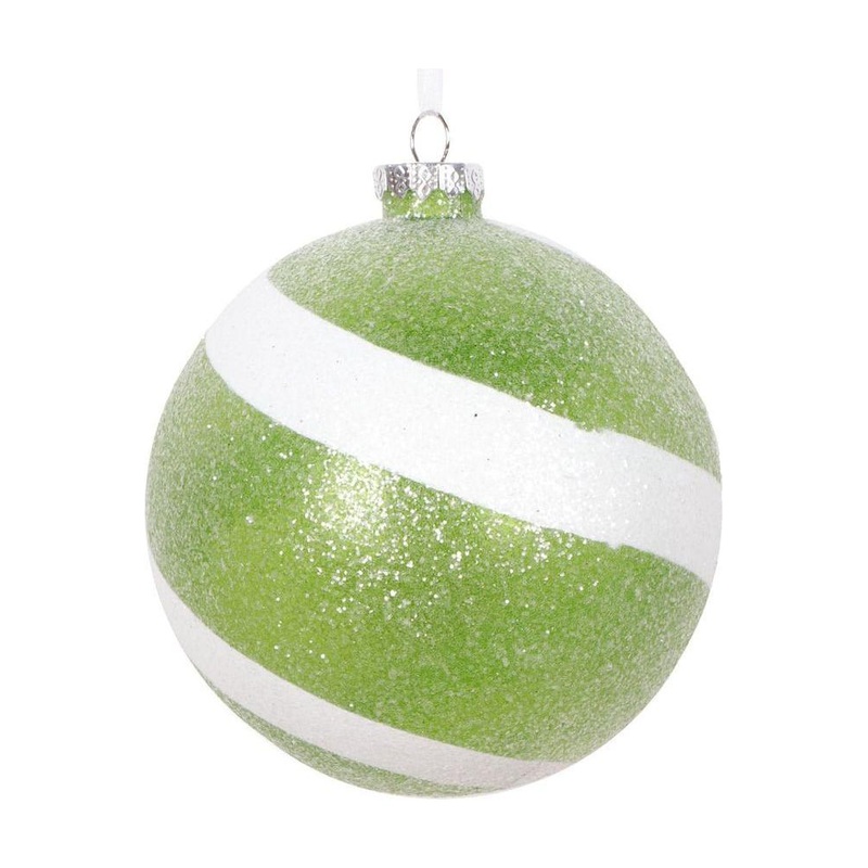 Lime and White Sugar Glitter Ball Ornaments (Set of 3)