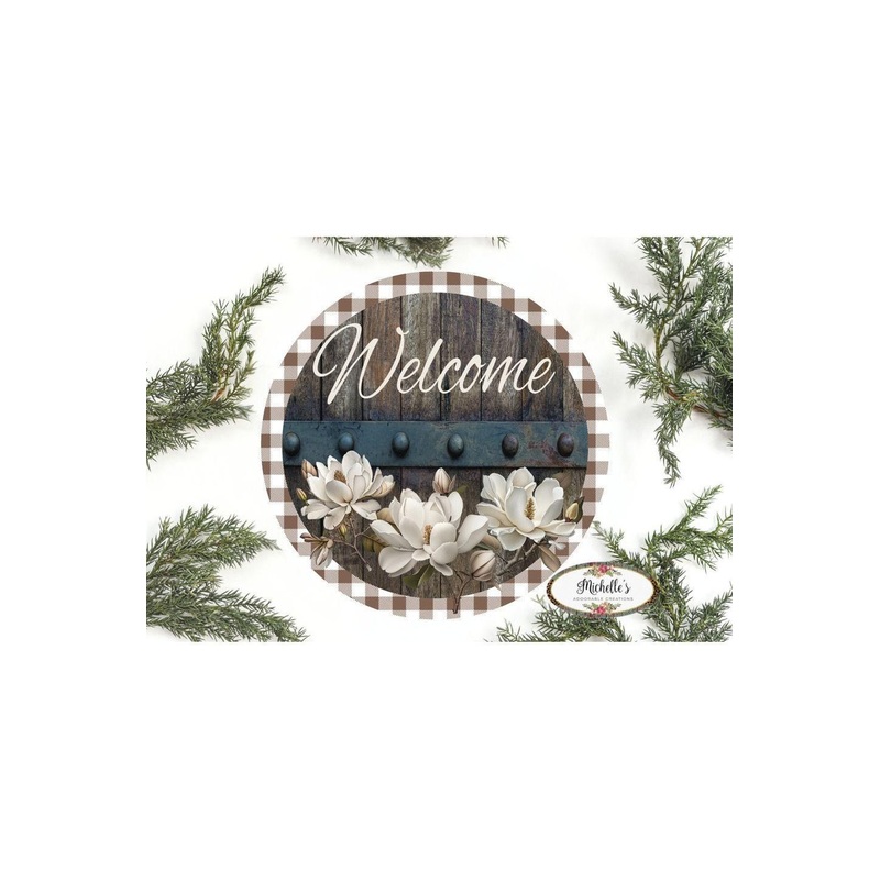 Magnolia Welcome Wood Round Sign