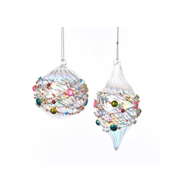 Multicolored Beaded Glass Ornaments (Asst 2)