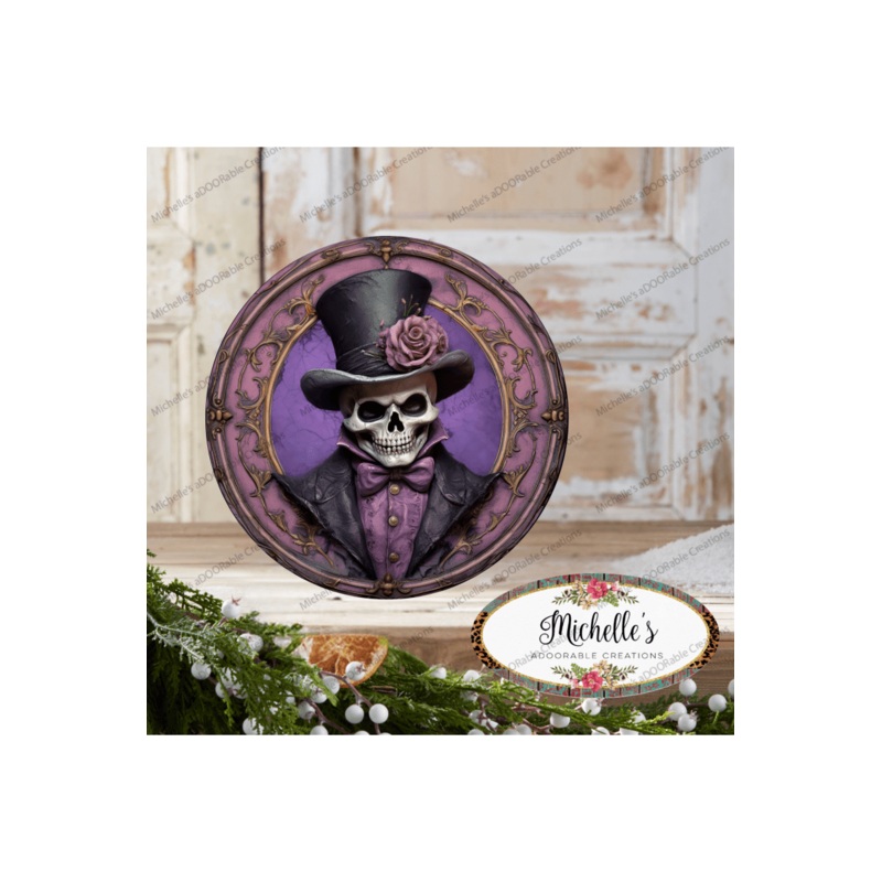 Purple Groom Portrait Skeleton Sign