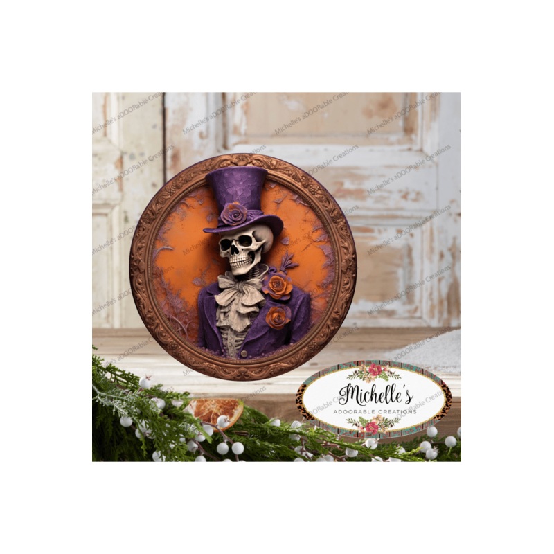 Purple Suit Skeleton Groom Portrait Sign