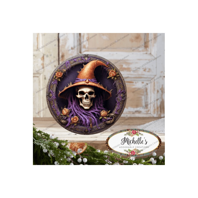 Purple Witch Portrait Skeleton Sign