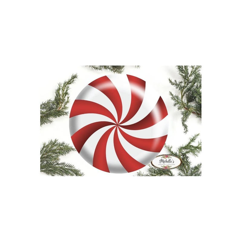 Red White Peppermint Candy Round Sign – Wreath Enhancement