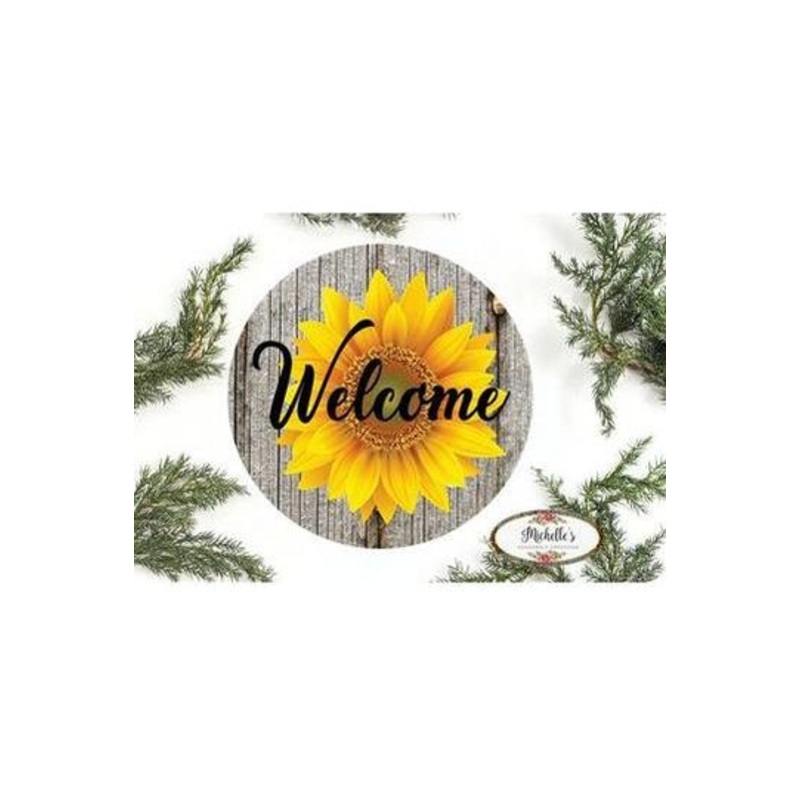Sunflower Welcome Rustic Round Sign