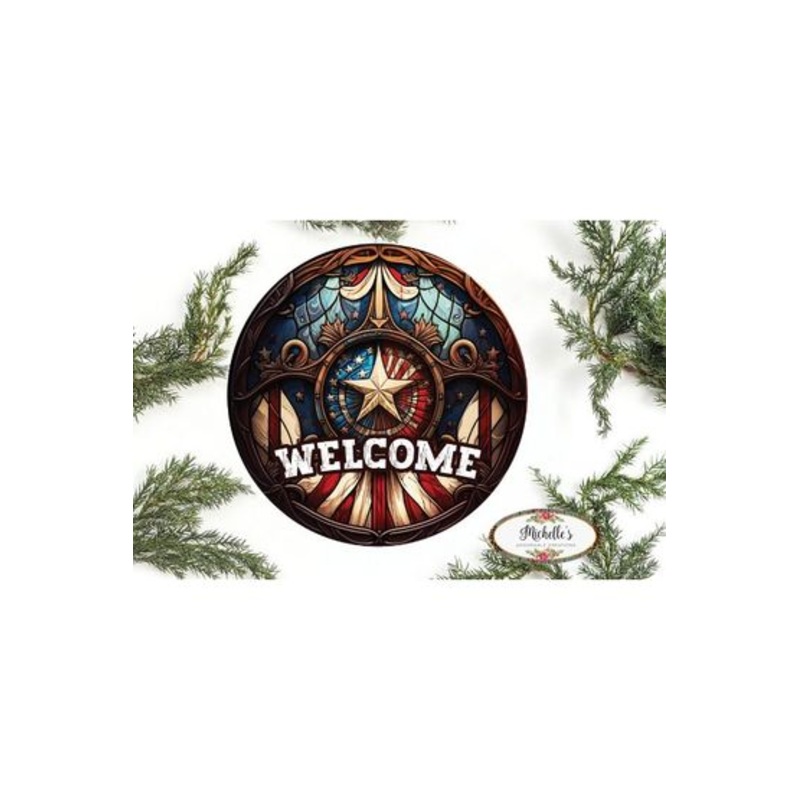 Vintage American Flag Faux Stained Glass Sign