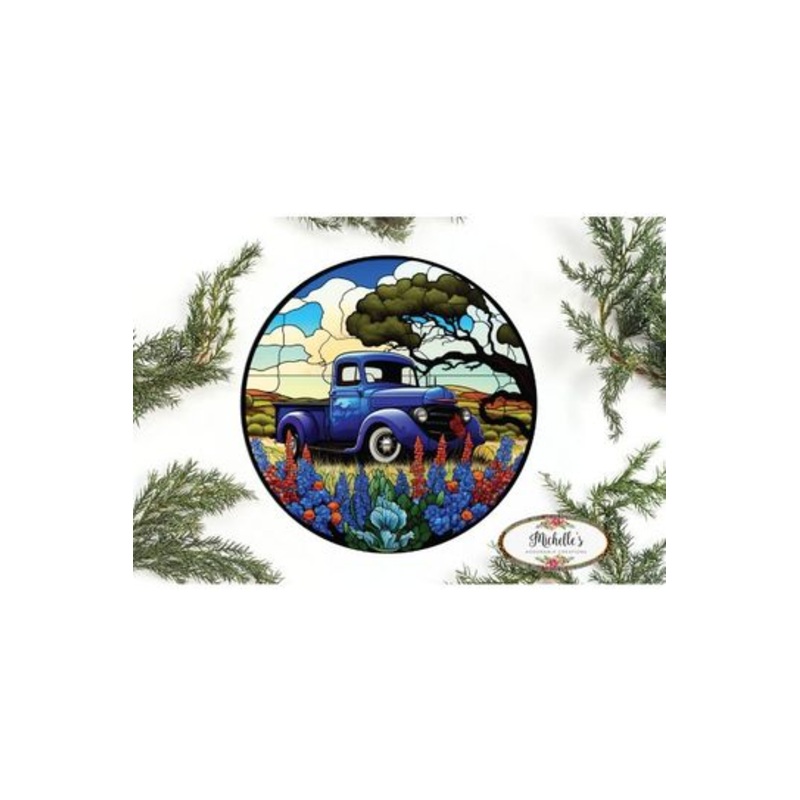 Vintage Blue Truck Blue Bonnets Sign