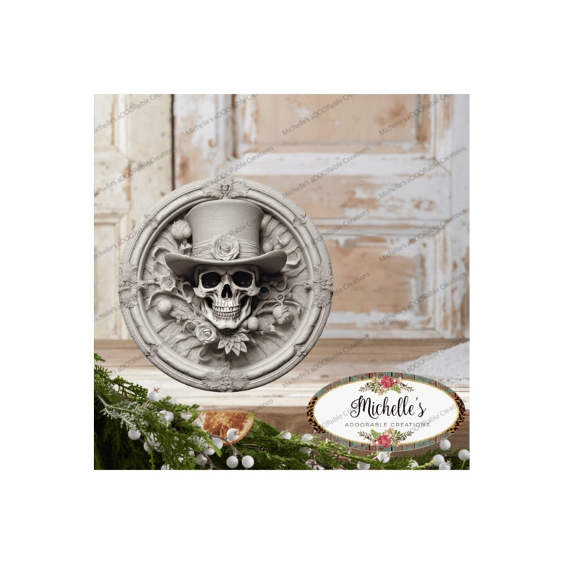 White Face Skull Top Hat Portrait Sign