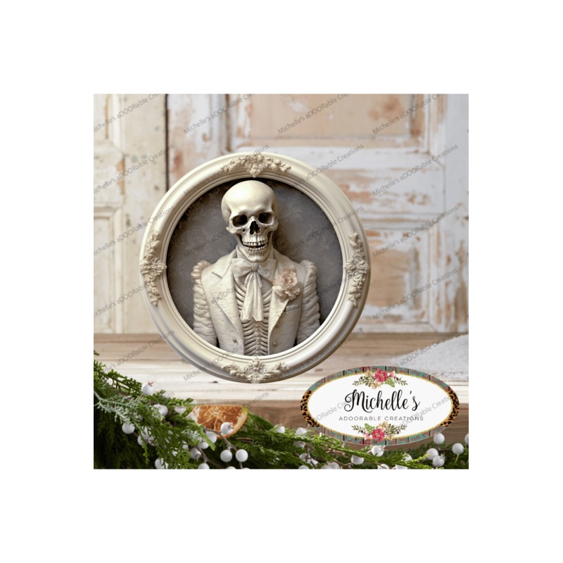 White Skeleton Groom Portrait Sign