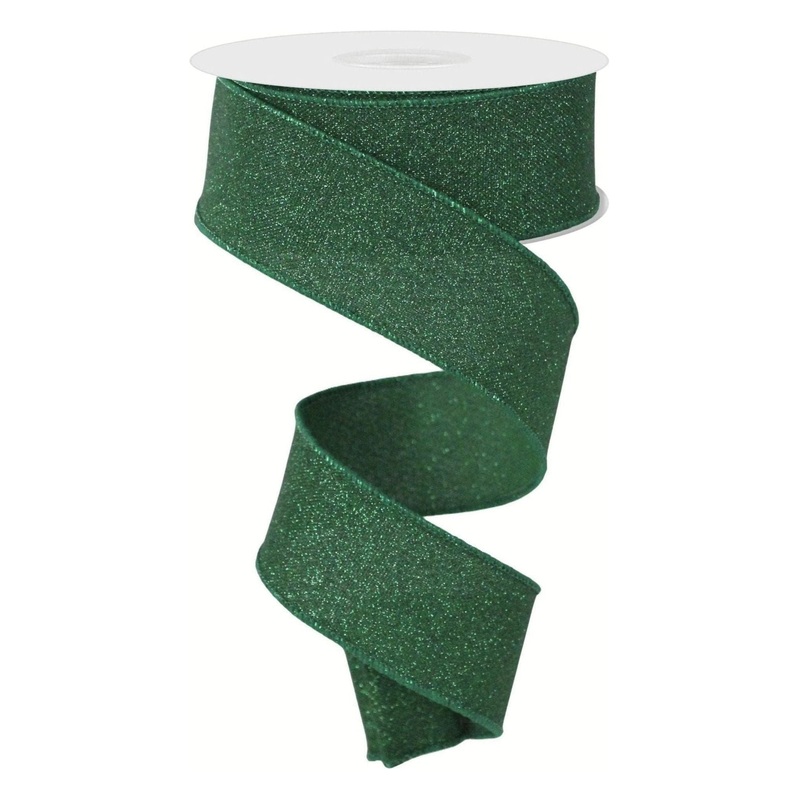 1.5″ Fine Glitter On Faux Royal: Emerald Green (10 Yards)