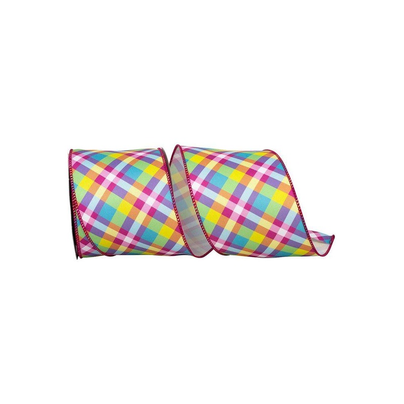 4″ Pastel Plaid Diagonal Print Ribbon: Multi (10 Yards)
