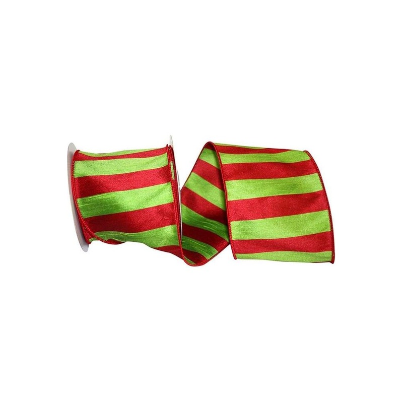 4″ Striped Dupioni Cindy Ribbon: Red/Green (10 Yards)