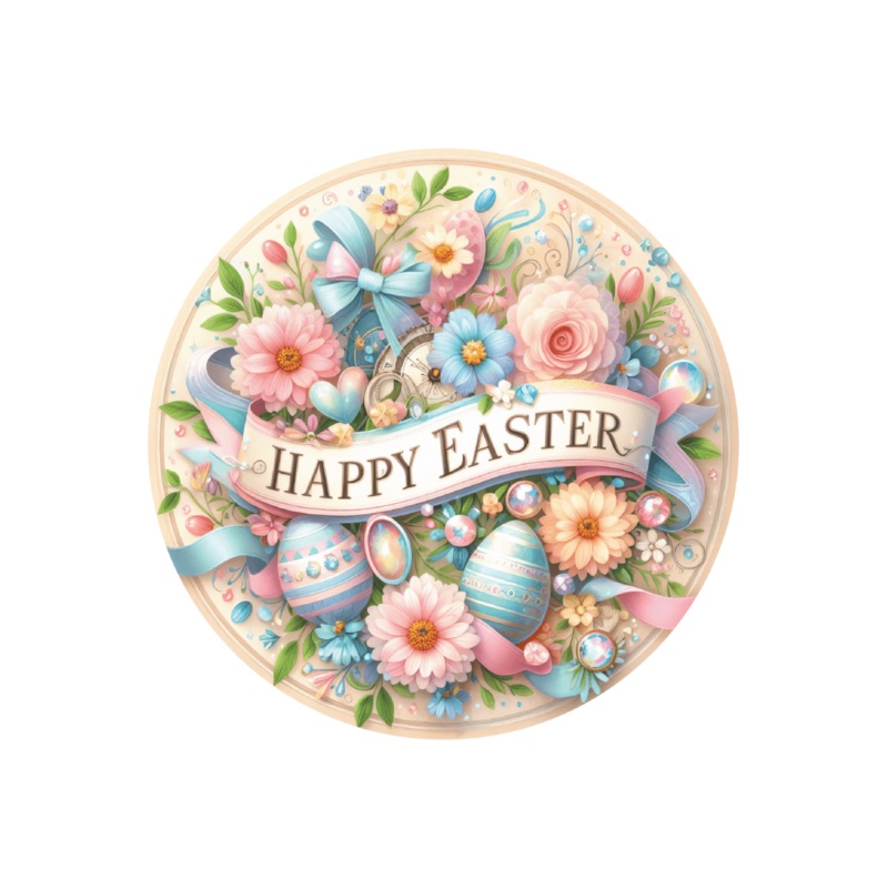 Happy Easter Pastel Eggs Floral Sign