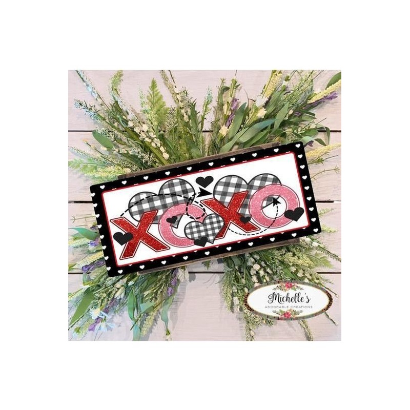 Plaid XOXO Valentine Hearts Sign – Wreath Enhancement