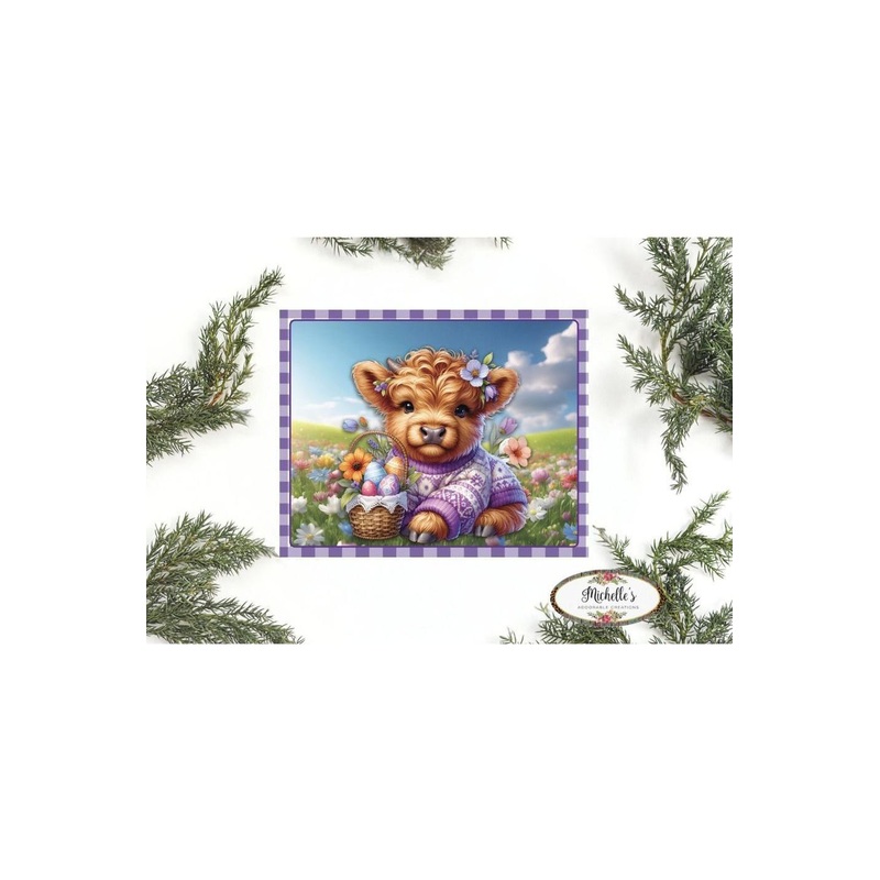 10in Waterproof Sign: Spring Easter Baby Highland Cow