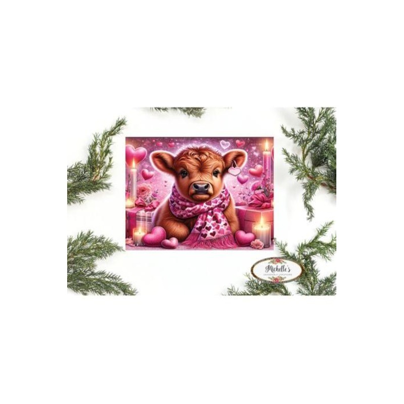 10in Waterproof Sign: Valentine Baby Highland Cow