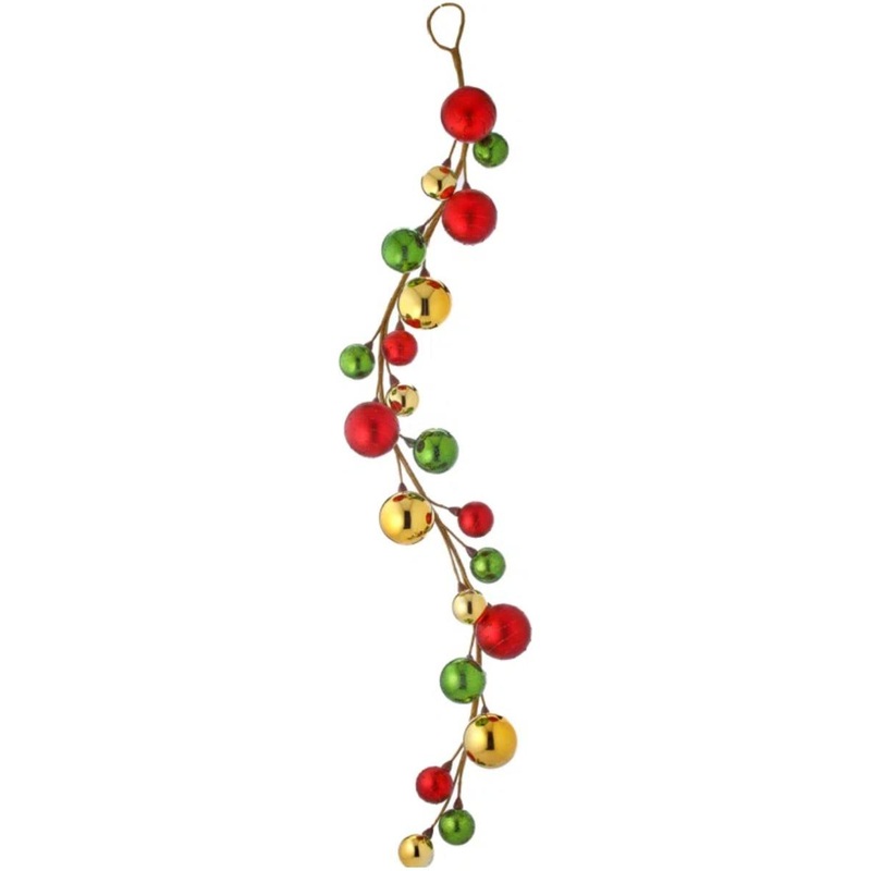 36″ Glitter Ball Metallic Garland: Red/Green