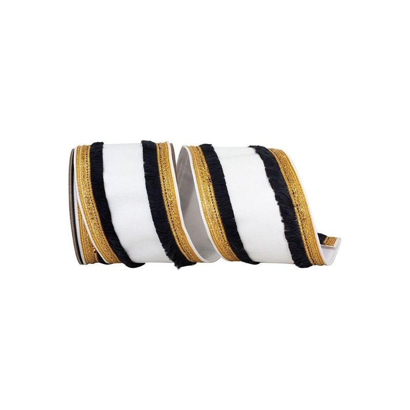 4″ Dupioni Fringe Edge Ribbon: White (5 Yards)